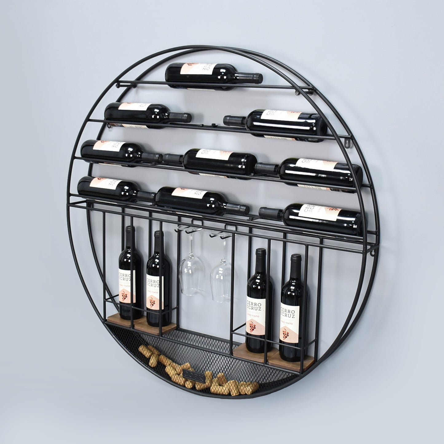 ROUND WALL HANGING WINE RACK 14 BOTTLES