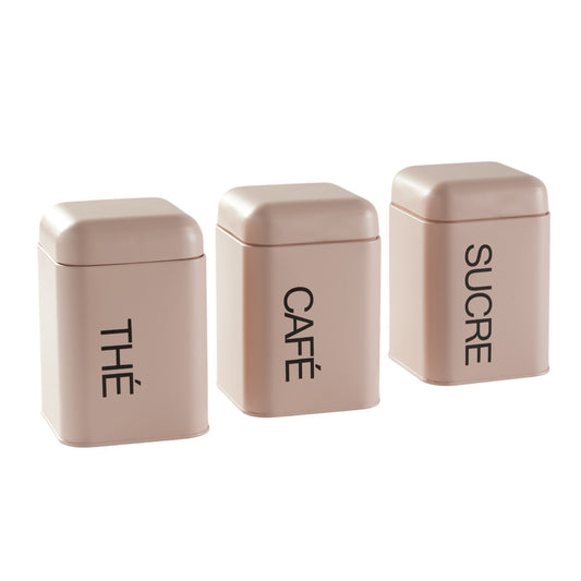 LOT DE 3 BOÎTES À THÉ, CAFÉ ET SUCRE ROSE