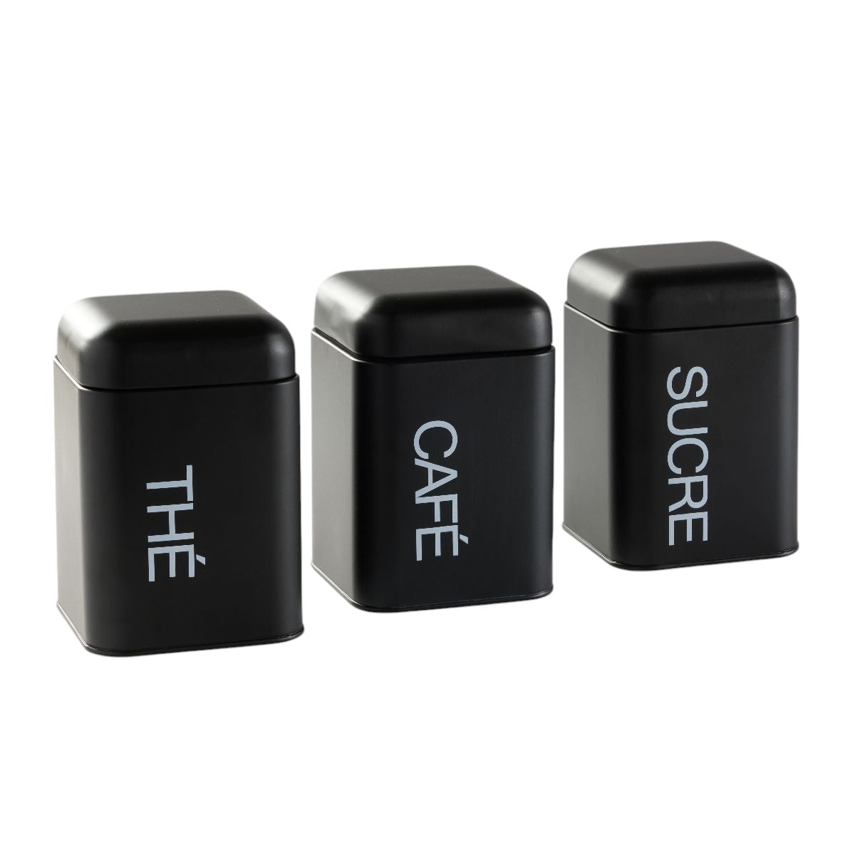 LOT DE 3 BOÎTES À THÉ, CAFÉ ET SUCRE NOIR