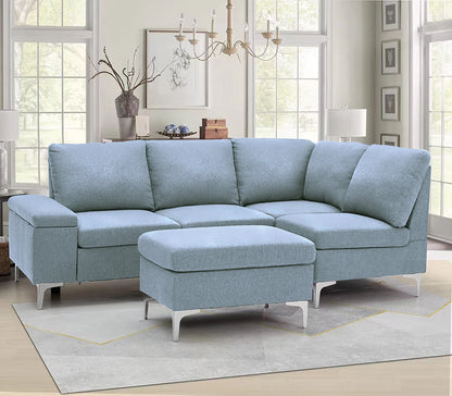 KRISTIN LINEN SECTIONAL SOFA WITH OTTOMAN RHS