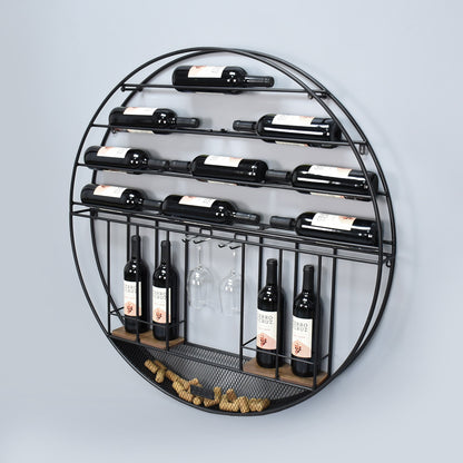 ROUND WALL HANGING WINE RACK 14 BOTTLES