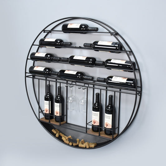 ROUND WALL HANGING WINE RACK 14 BOTTLES