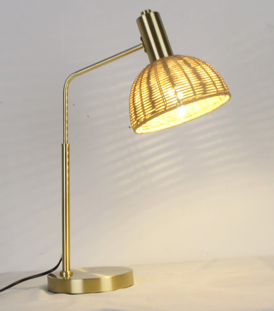 TABLE LAMP METAL GOLD WITH RATTAN SHADE