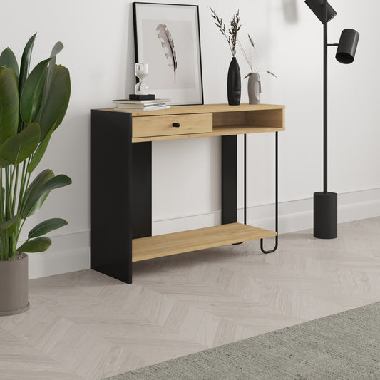 SATURNE CONSOLE 1 TIROIR 1 NICHE CHENE/SILKY NOIR