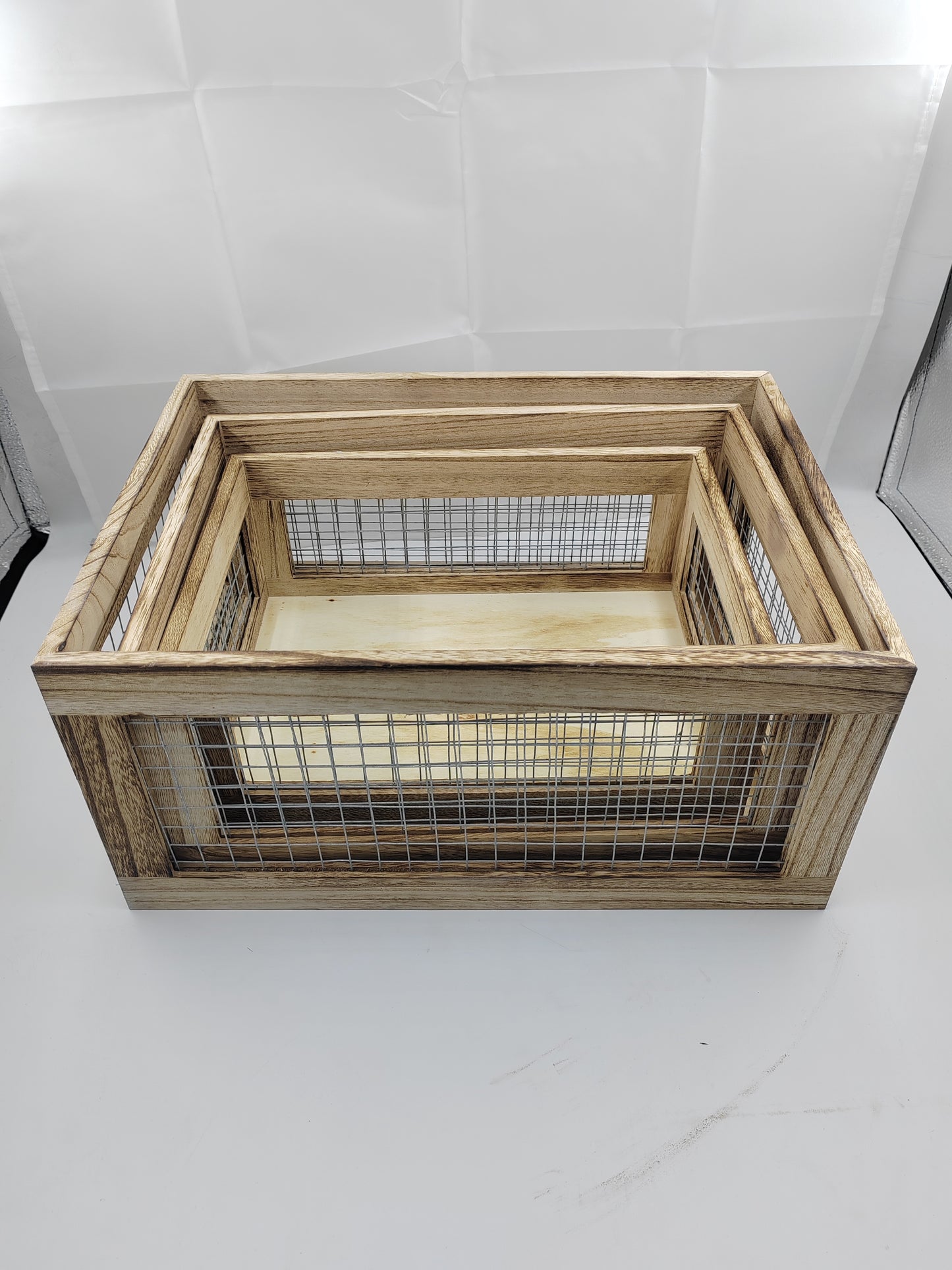 SET OF 3 SQUARED WOODEN BOXES