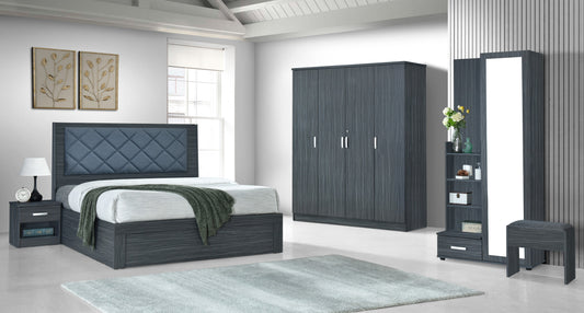BEDROOM SET GRAPHITE QUEEN SIZE BED + SIDE TABLE + WARDROBE