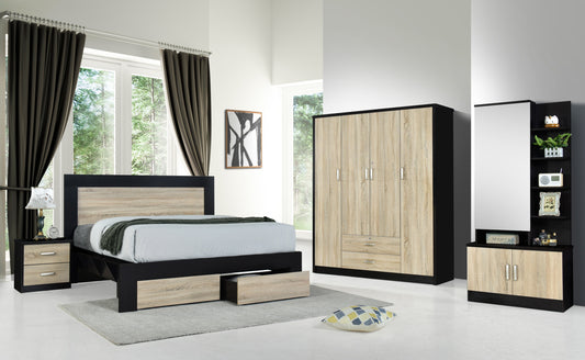 BEDROOM SET TALLISA QUEEN SIZE BED + SIDE TABLE + WARDROBE