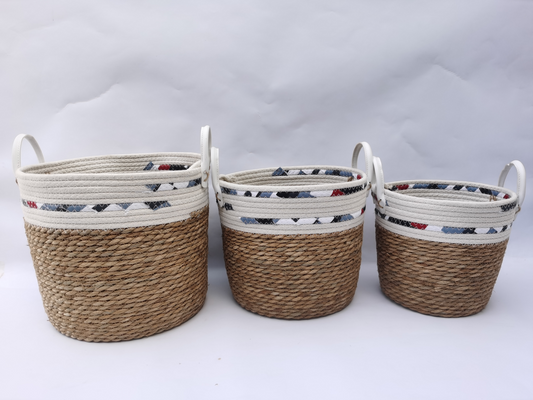 SET OF 3 ROUND BASKETS WITH HANDLES