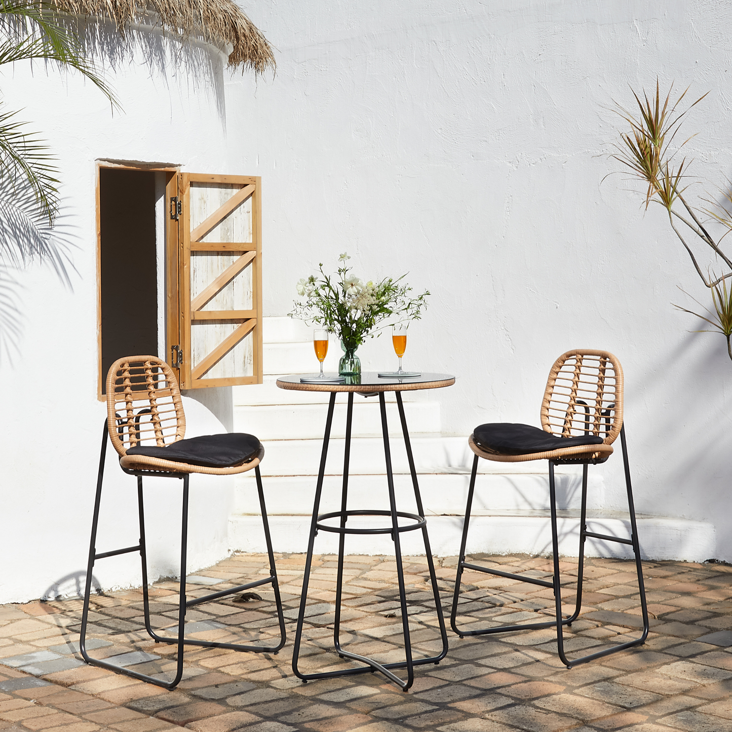 OUTDOOR BAR SETS 3PCS: 1 TABLE + 2 HIGH CHAIRS