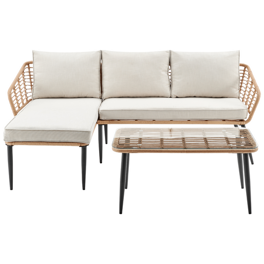 OUTDOOR CORNER SOFA SET 3PCS: 1RHF 2SEATER + 1 CHAIR + 1 COFFEE TABLE