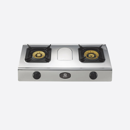 QUEST GAS STOVE 2 BURNERS CHROME COATED PAN SUPPORT