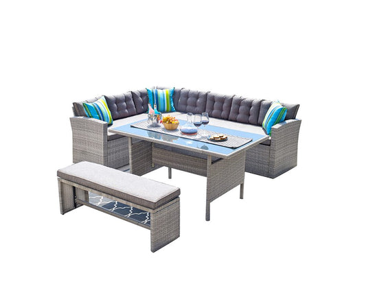 CORNER GROUP SOFA SETS 1x3 SEAT CORNER SOFA+1x3 SEAT SOFA+1 DINING TABLE+1 BENCH